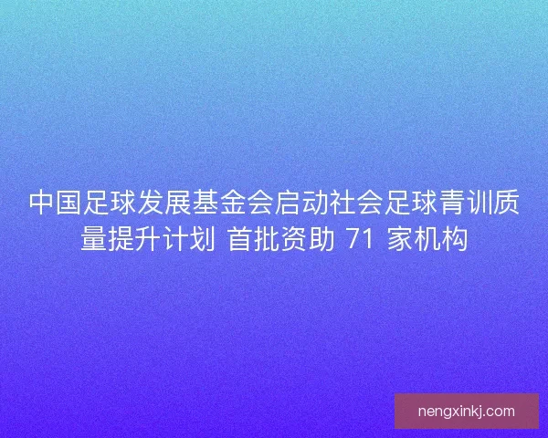 中国足球发展基金会启动社会足球青训质量提升计划 首批资助 71 家机构